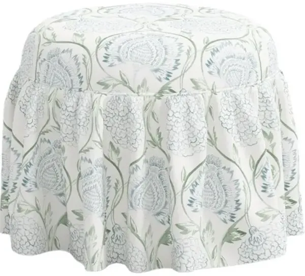 Maggie Ruffle Skirted Ottoman - Ranjit Floral - Handcrafted - Green