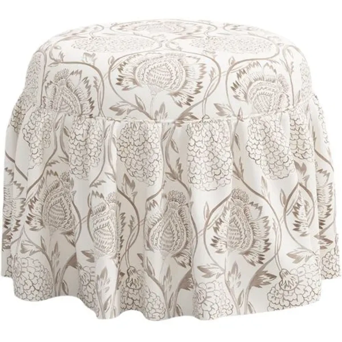 Maggie Ruffle Skirted Ottoman - Ranjit Floral - Handcrafted - Brown