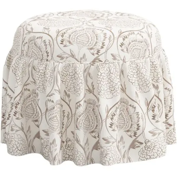 Maggie Ruffle Skirted Ottoman - Ranjit Floral - Handcrafted - Brown