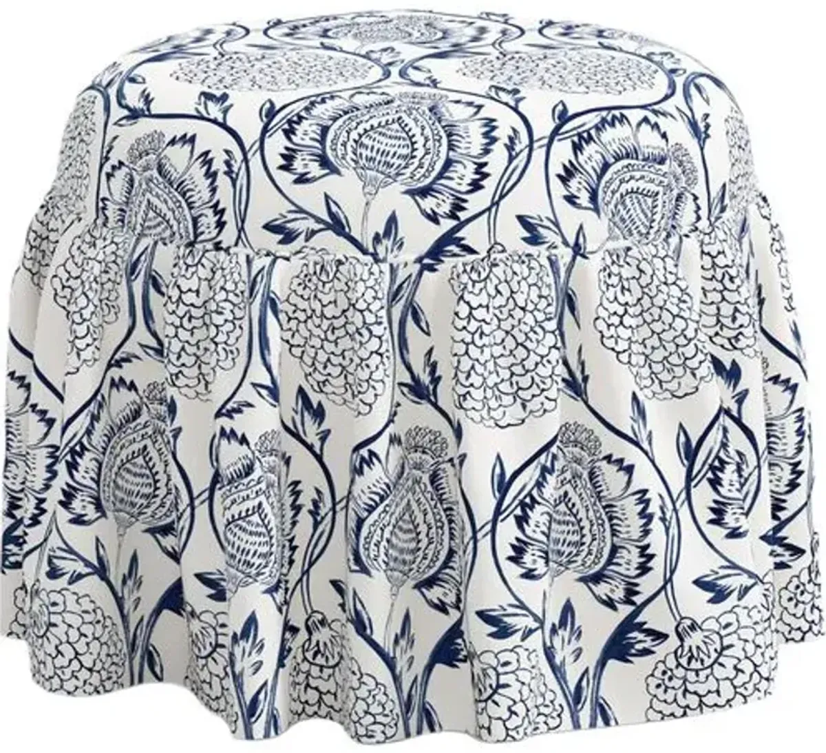 Maggie Ruffle Skirted Ottoman - Ranjit Floral - Handcrafted - Blue