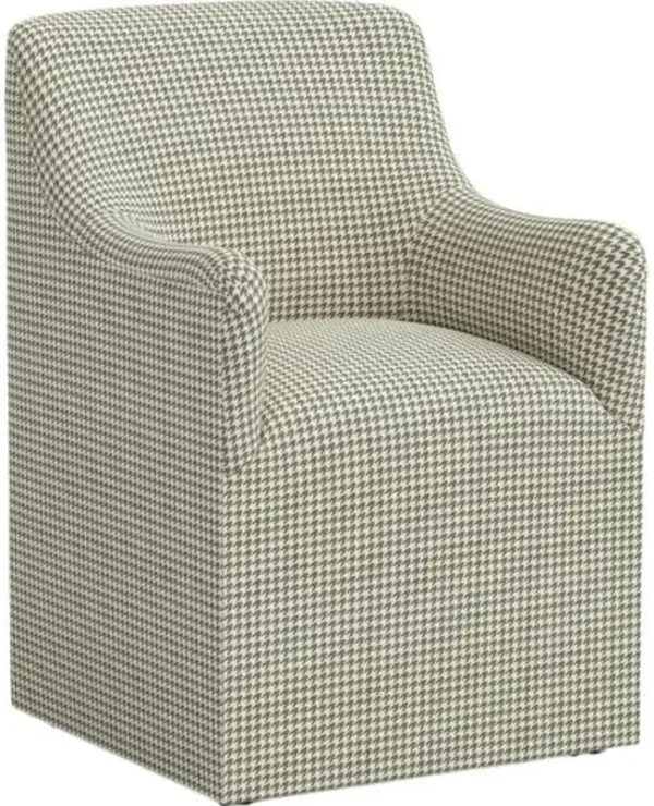 Tess Dining Armchair with Casters - Chunky Houndstooth - Handcrafted - Green