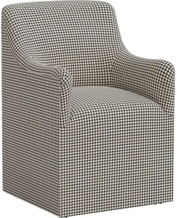 Tess Dining Armchair with Casters - Chunky Houndstooth - Handcrafted - Gray