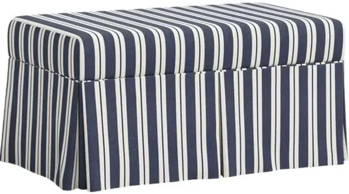 Hayworth Skirted Storage Bench - Harrison Stripe - Handcrafted in the USA - Blue