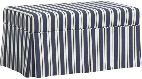 Hayworth Skirted Storage Bench - Harrison Stripe - Handcrafted in the USA - Blue
