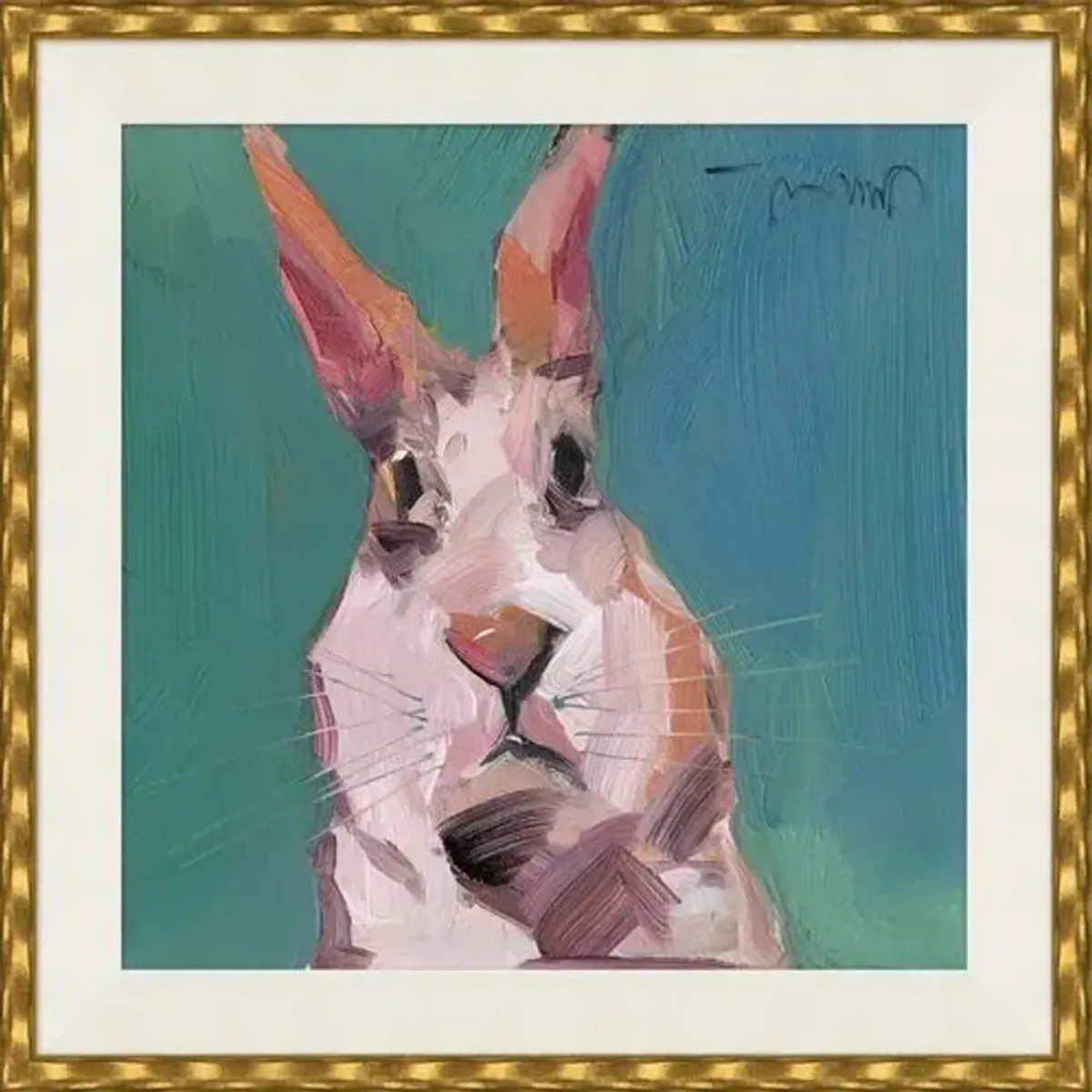 Joseph Mota - Curious Rabbit Framed Painting - 20.25" x 20.25" - Soicher Marin - Green