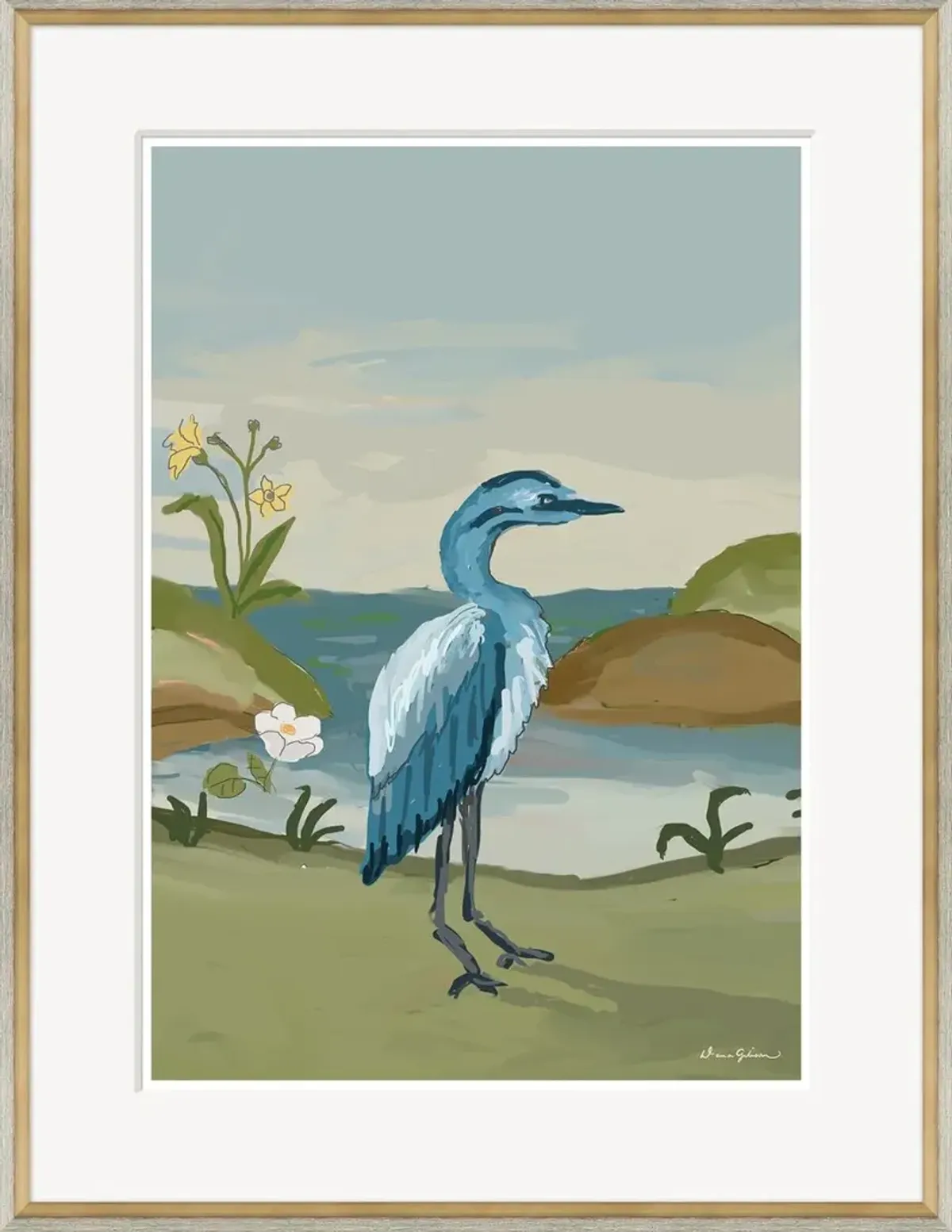 Dana Gibson, Heron Framed Painting, 30.5" x 23.5"
