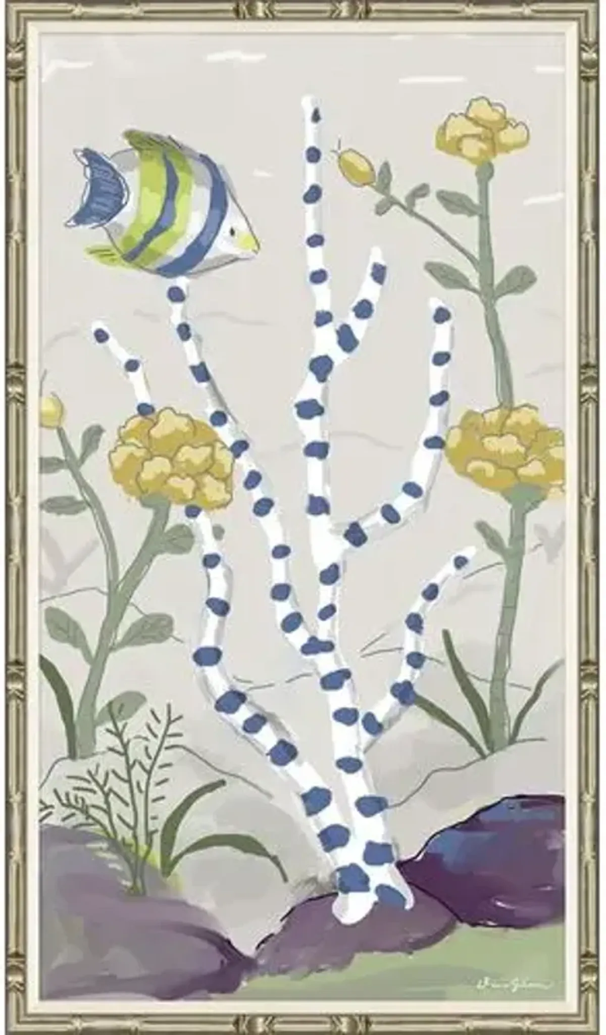 Dana Gibson - Reef with Pennant Fish Framed Painting - 42.25" x 24.25" - Soicher Marin - Blue