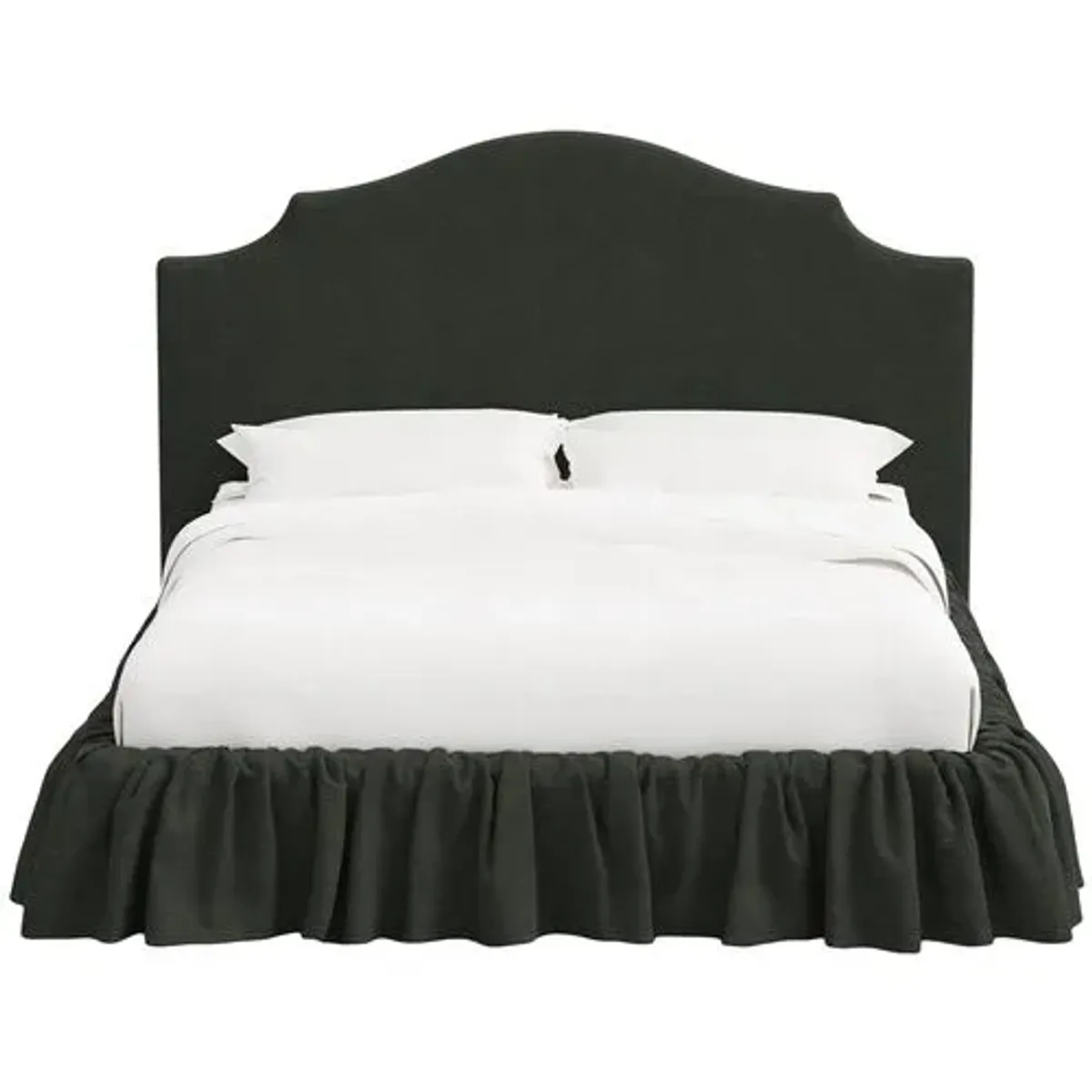 Maggie Ruffle Elegant Platform Bed - Linen - Handcrafted - Black - Rounded Headboard Corners, Upholstered, Comfortable & Durable