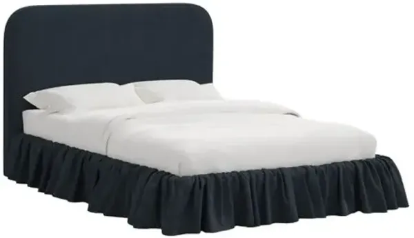 Maggie Ruffle Rounded Platform Bed - Linen - Handcrafted - Blue - Rounded Headboard Corners, Upholstered, Comfortable & Durable
