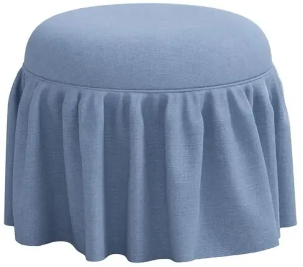 Maggie Ruffle Skirted Ottoman - Linen - Handcrafted - Blue