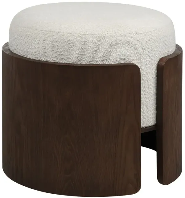Capria Boucle Ottoman, Off-White/Walnut