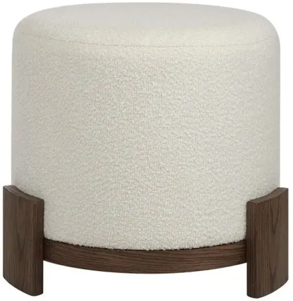Chara Boucle Ottoman - Ivory/Walnut