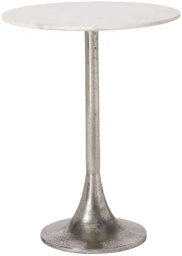 Elora Marble Top Round Side Table, Natural White/Grey