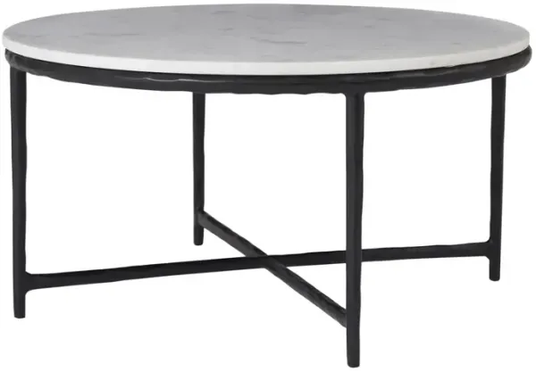 Rowe Marble Top Round Coffee Table, Natural White/Black
