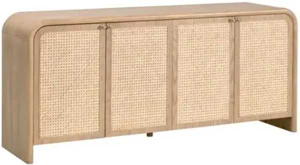 Riviera 4-Door Cane Media Sideboard - Oak - Brown