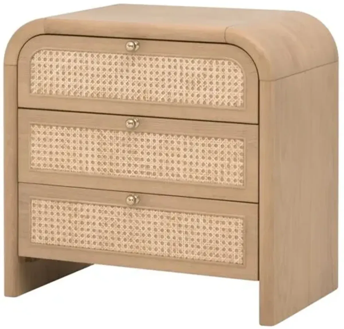 Riviera 3-Drawer Cane Nightstand - Oak