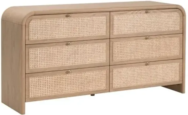 Riviera 6-Drawer Cane Double Dresser - Oak - Brown