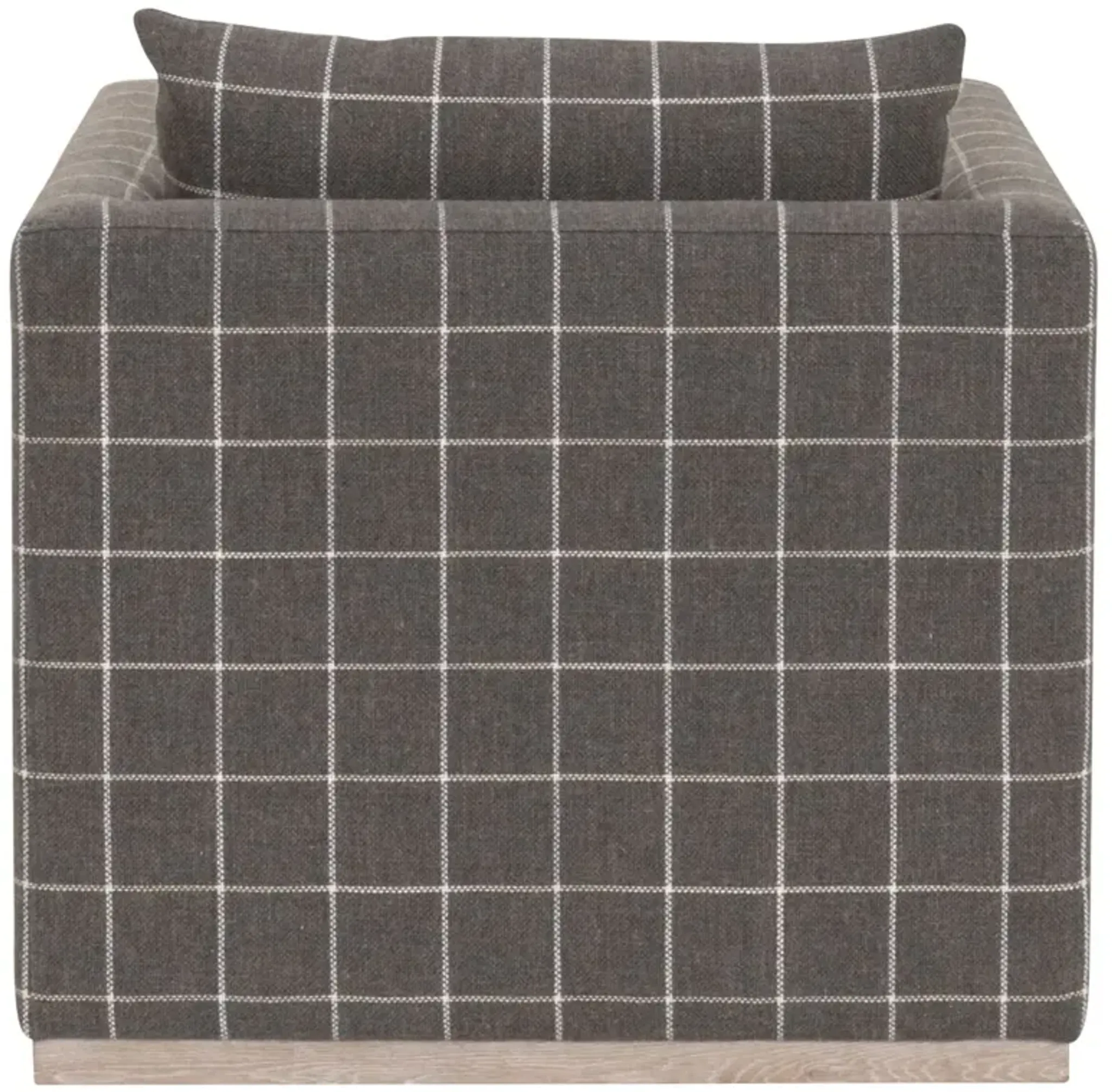 Sadie Linen Plinth Base Swivel Club Chair Performance Windowpane Steel ...