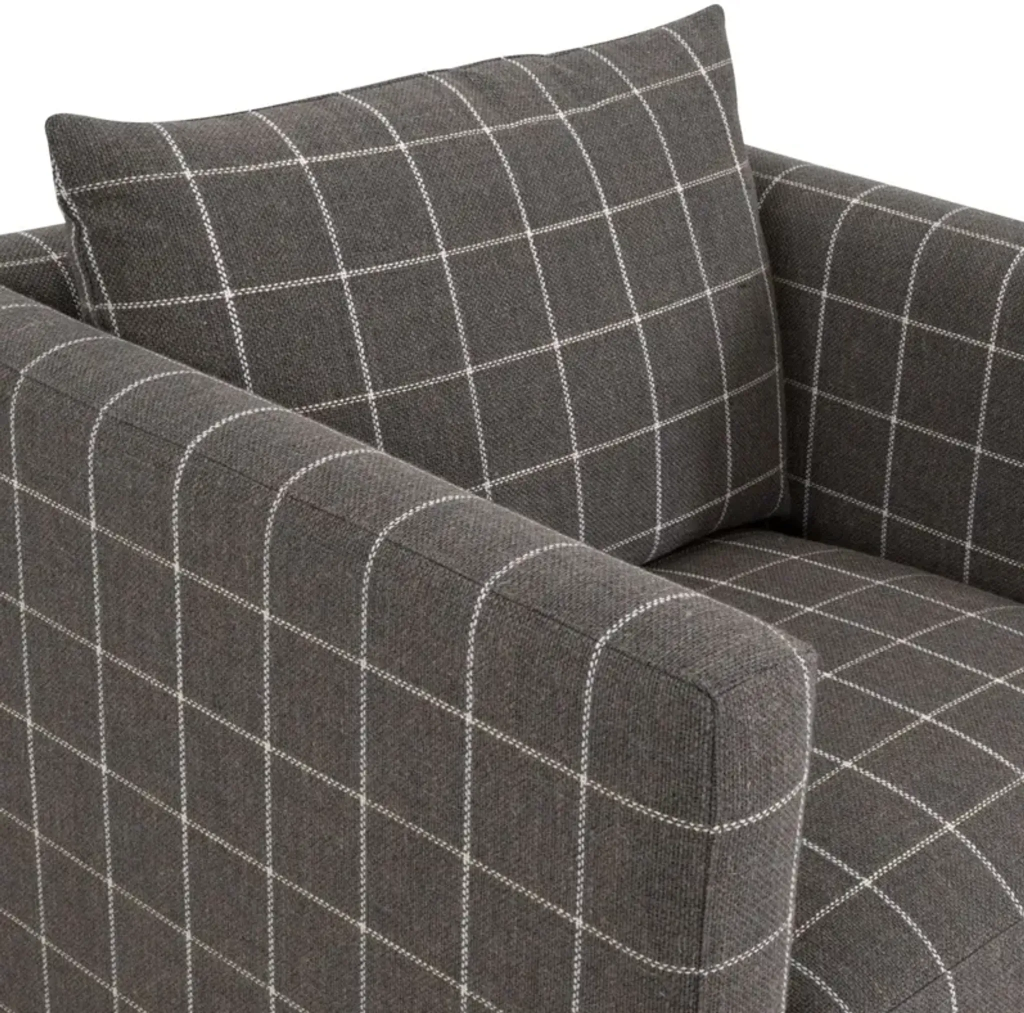 Sadie Linen Plinth Base Swivel Club Chair Performance Windowpane Steel ...