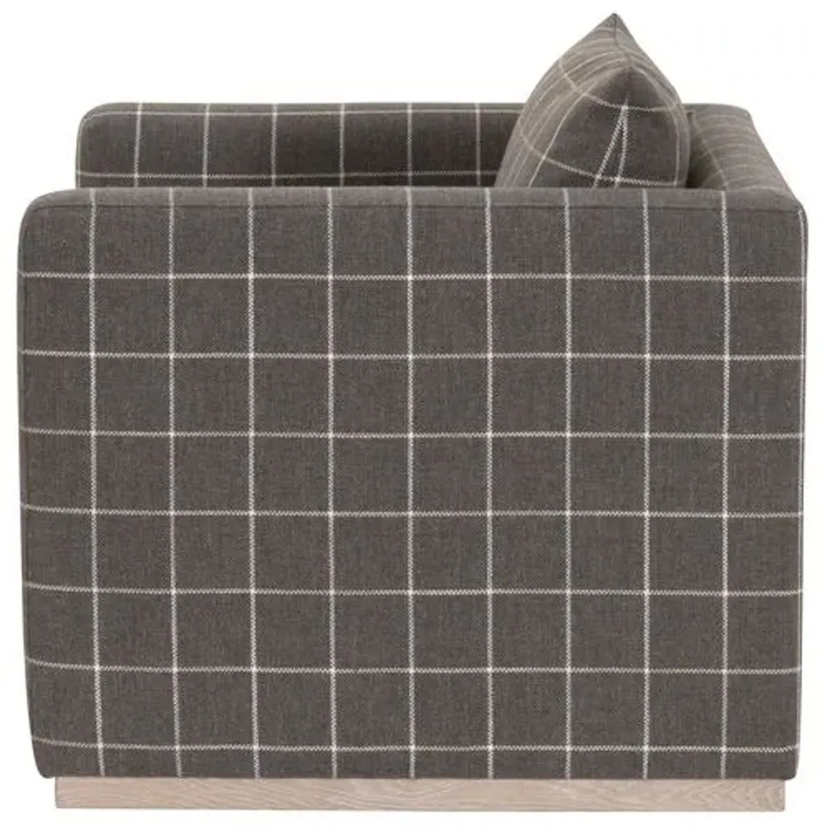 Ryan Linen Plinth Base Swivel Club Chair - Performance Windowpane Steel