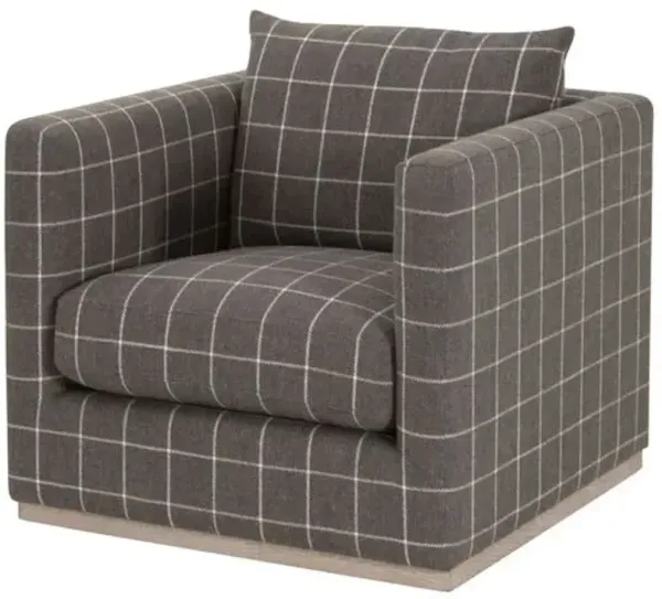 Ryan Linen Plinth Base Swivel Club Chair - Performance Windowpane Steel
