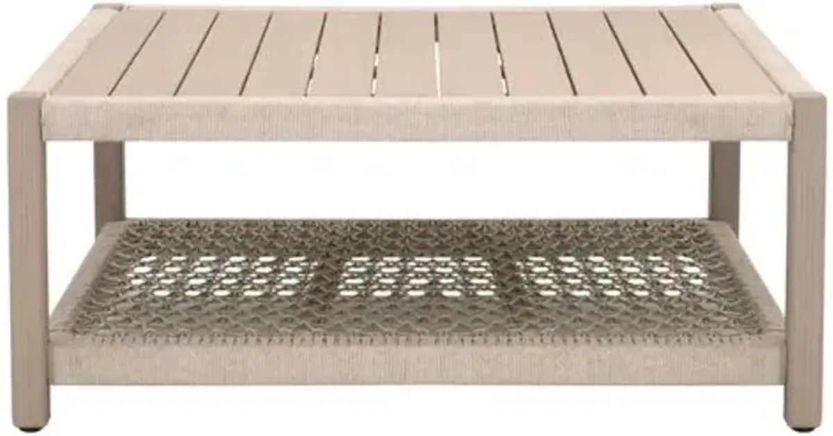 Wren Outdoor Square Coffee Table - Oat Flat Rope/Washed Ever Teak - Beige