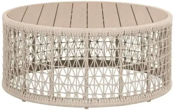Kora Outdoor Round Rope Base Coffee Table - Washed Ever Teak - Beige