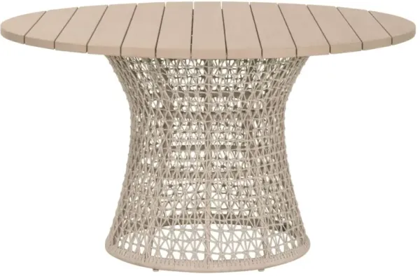 Kora Outdoor 54" Round Rope Base Dining Table, Washed Ever Teak