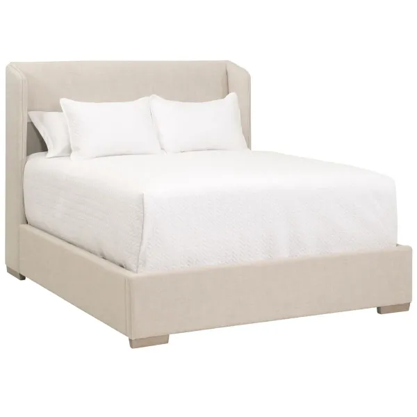 Remy Linen Wingback Bed, Bisque/Natural Gray Oak