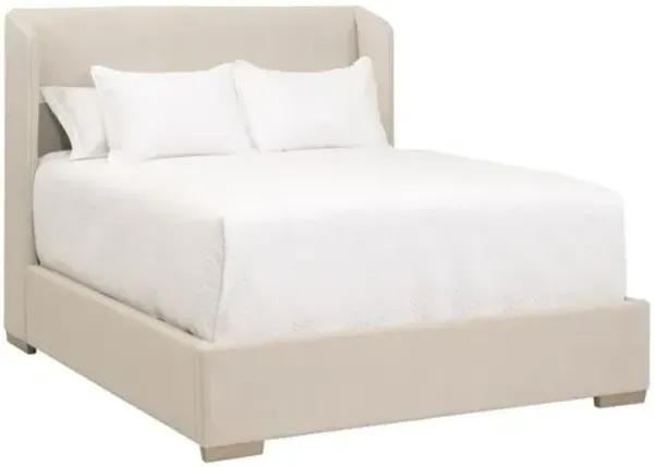 Remy Linen Wingback Bed - Bisque/Natural Gray Oak - Beige, Comfortable, Durable