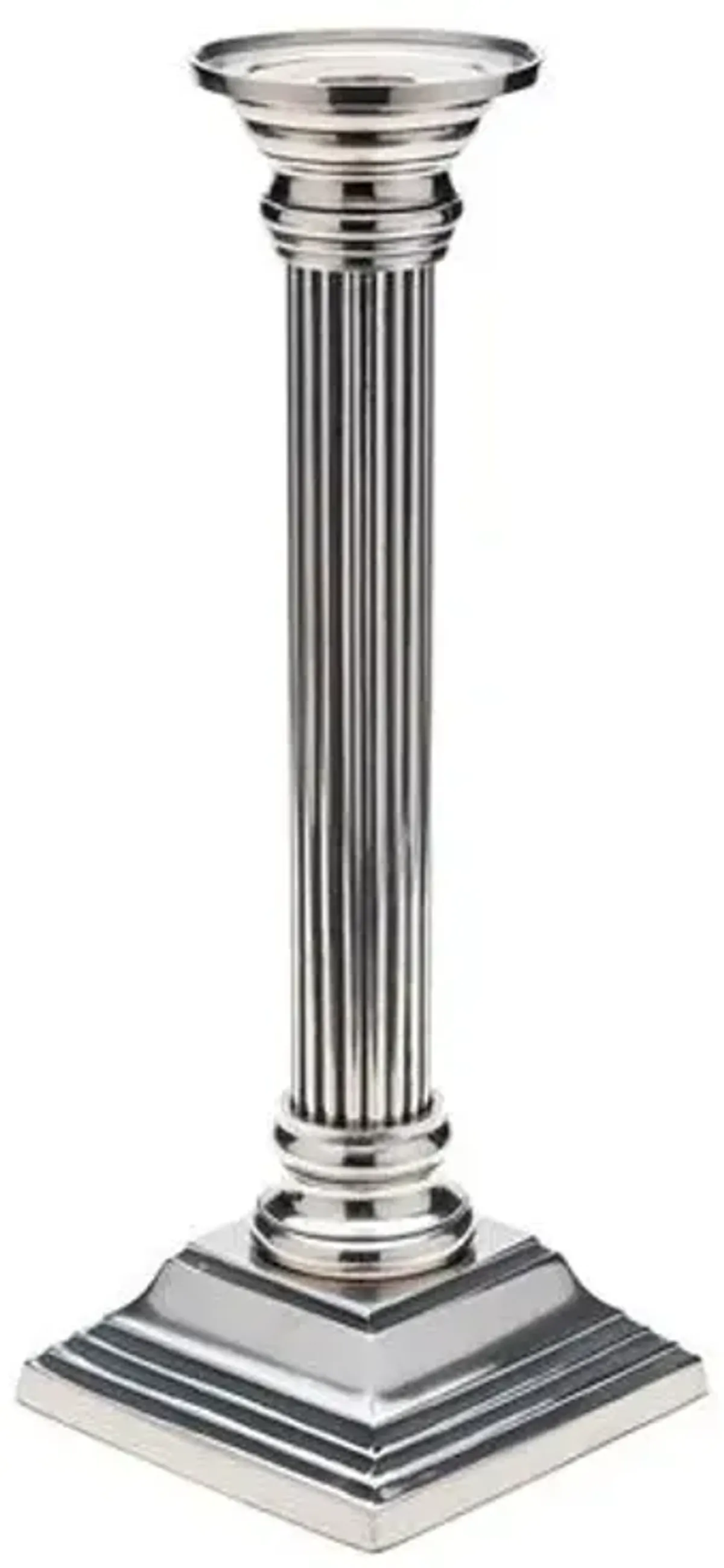 Pewter Square Base Column Candlestick - Silver