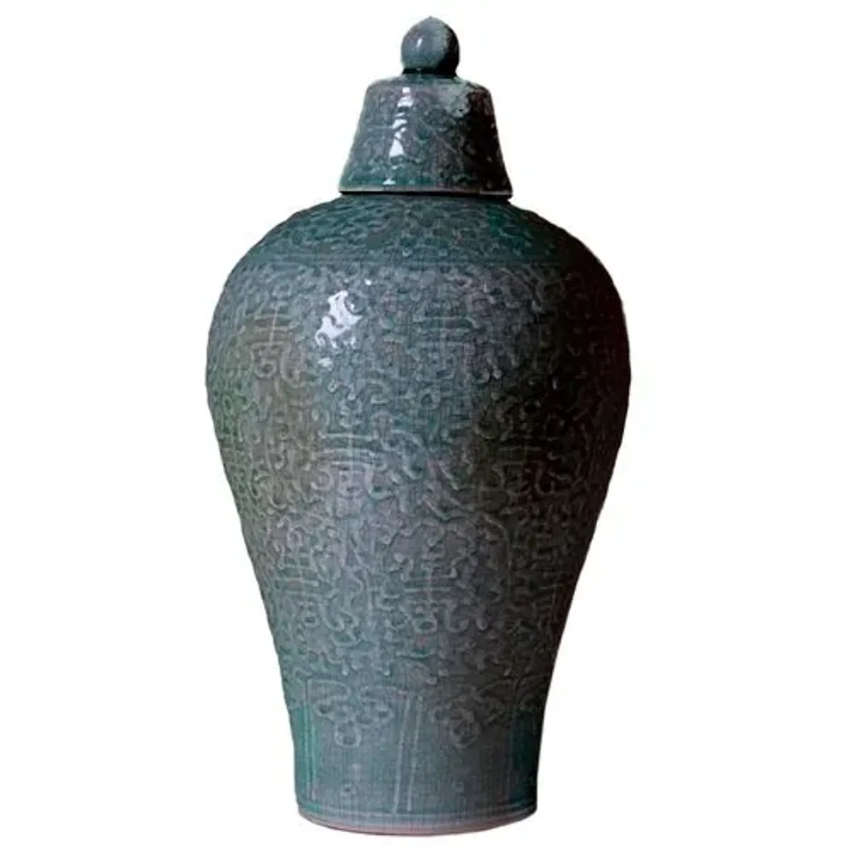 Embossed Meiping Jar - Celedon - Green