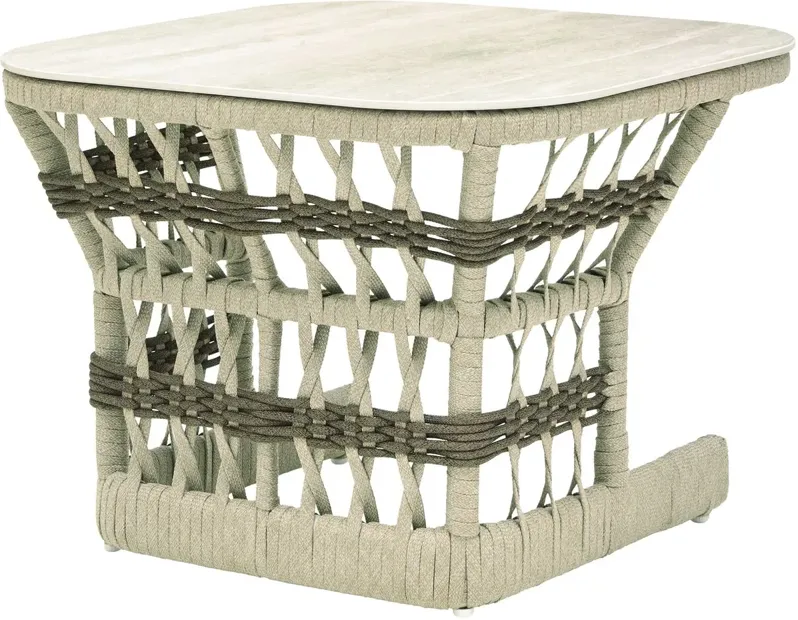 Ansonia Outdoor Handwoven Rope End Table, Cream