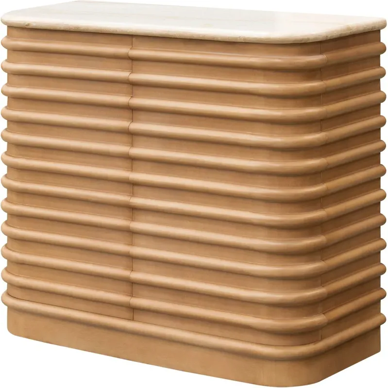 Allegra Fluted 2-Door Marble Top Cabinet, Beige