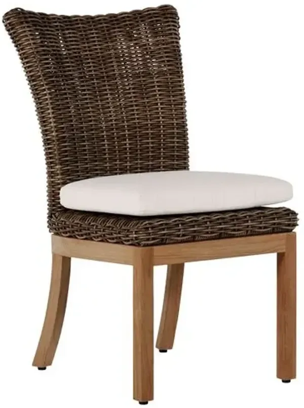 Montauk Resin Wicker Teak Outdoor Side Chair - Raffia/Bali Pearl - Summer Classics - Brown