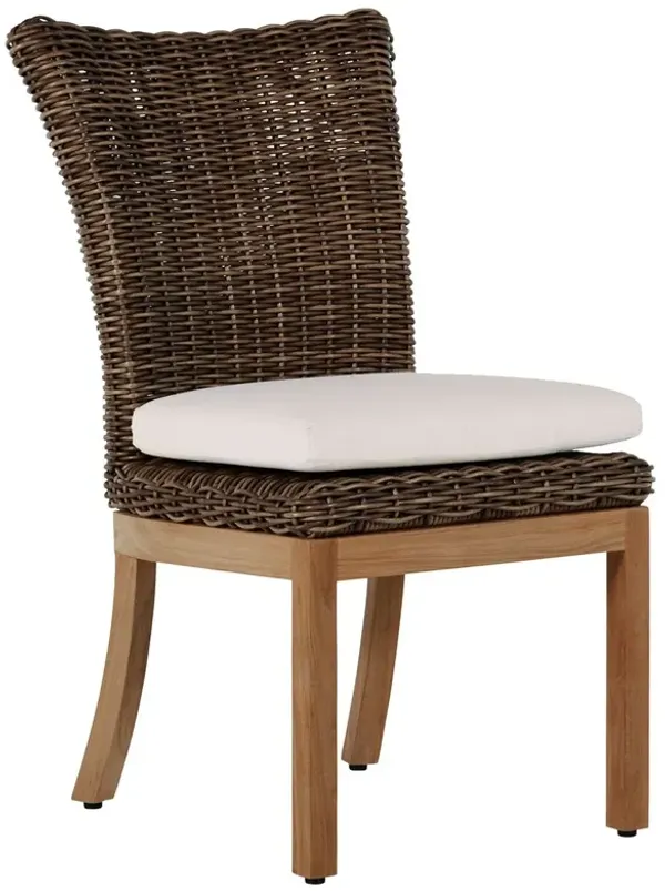 Montauk Resin Wicker Teak Outdoor Side Chair, Raffia/Bali Pearl