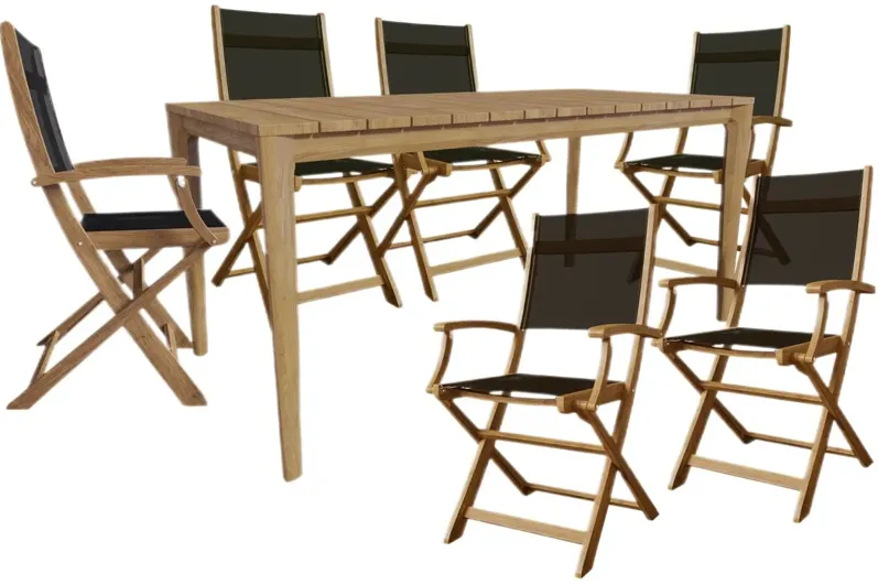 Avenor 7-Piece Outdoor Teak Dining Set w/ Folding Armchairs