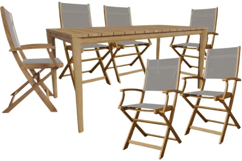 Avenor 7-Piece Outdoor Teak Dining Set w/ Folding Armchairs