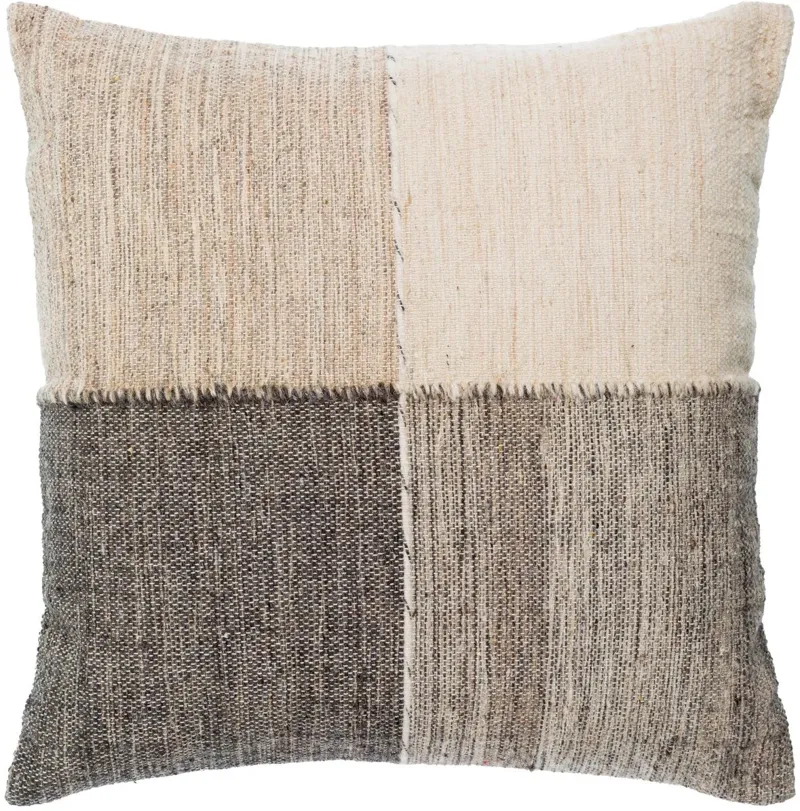 Claremont Geometric Wool Patchwork Pillow, Cream/Brown