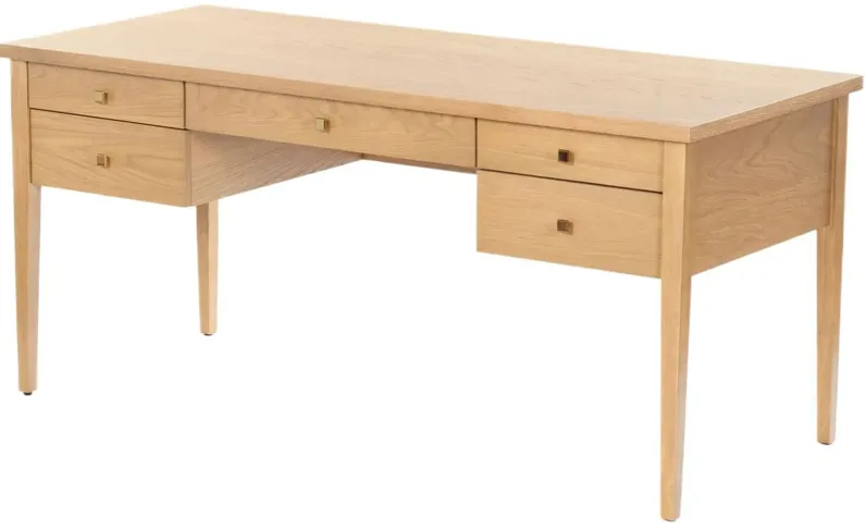 Lavinia 5-Drawer Wood Desk, Natural/Gold