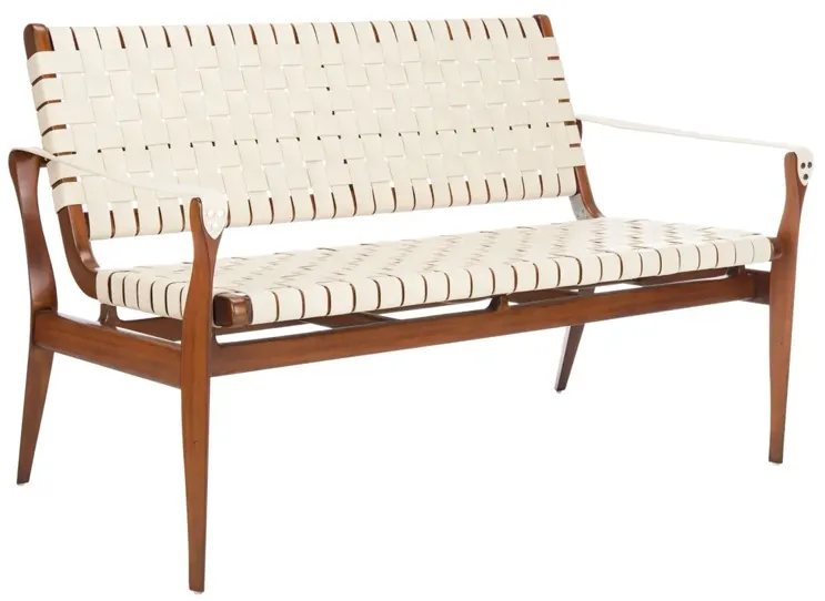 Oakmont Leather Loveseat, White/Light Brown