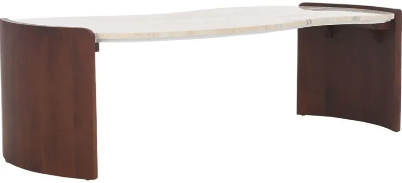 Danbury Travertine Coffee Table, Travertine/Dark Brown