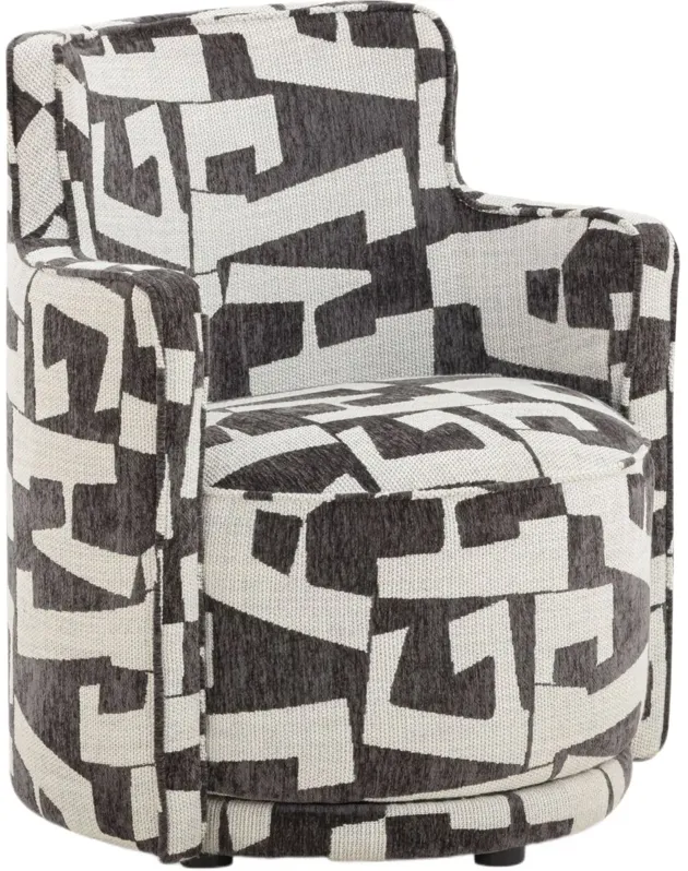 Selvara Upholstered Jacquard Velvet Swivel Chair, Black/Ivory