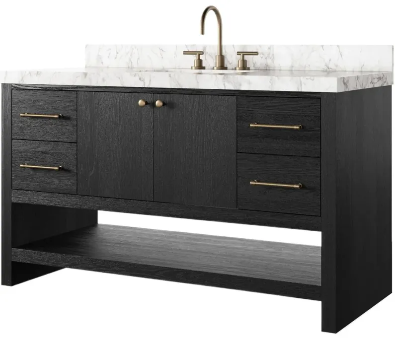 Hazel 55" Marble Top Single Wide Oak Bathroom Vanity