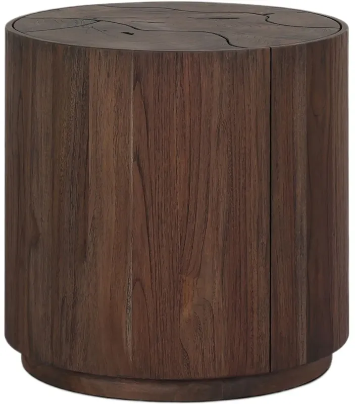Vivi Mosaic Outdoor Teak Round End Table, Stained Saddle Brown