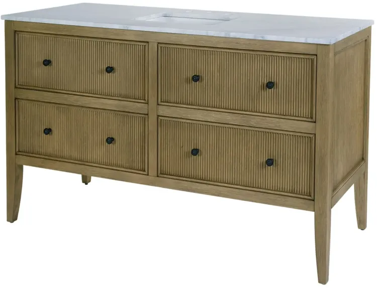 Opal 60" Marble Top 4-Drawer Ribbed Bathroom Vanity, Medium Oak