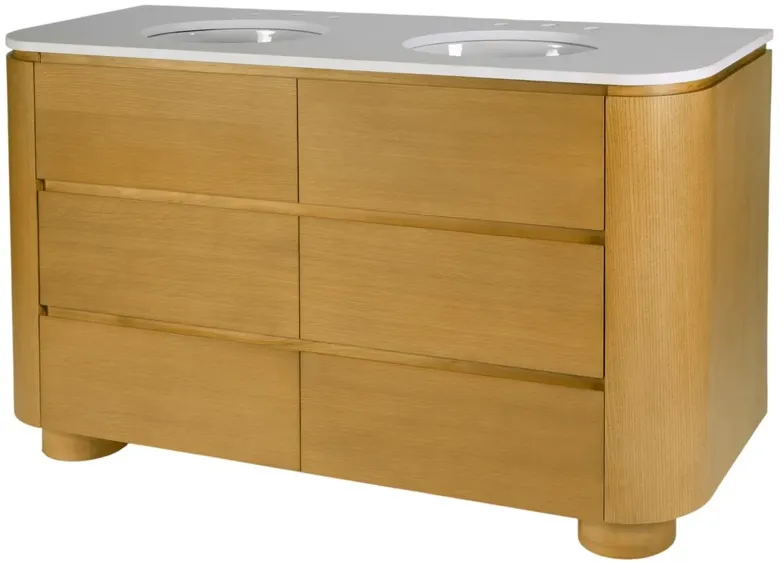 Benedict 60" Quartz Top 4-Drawer Double Sink Bathroom Vanity, Light Oak