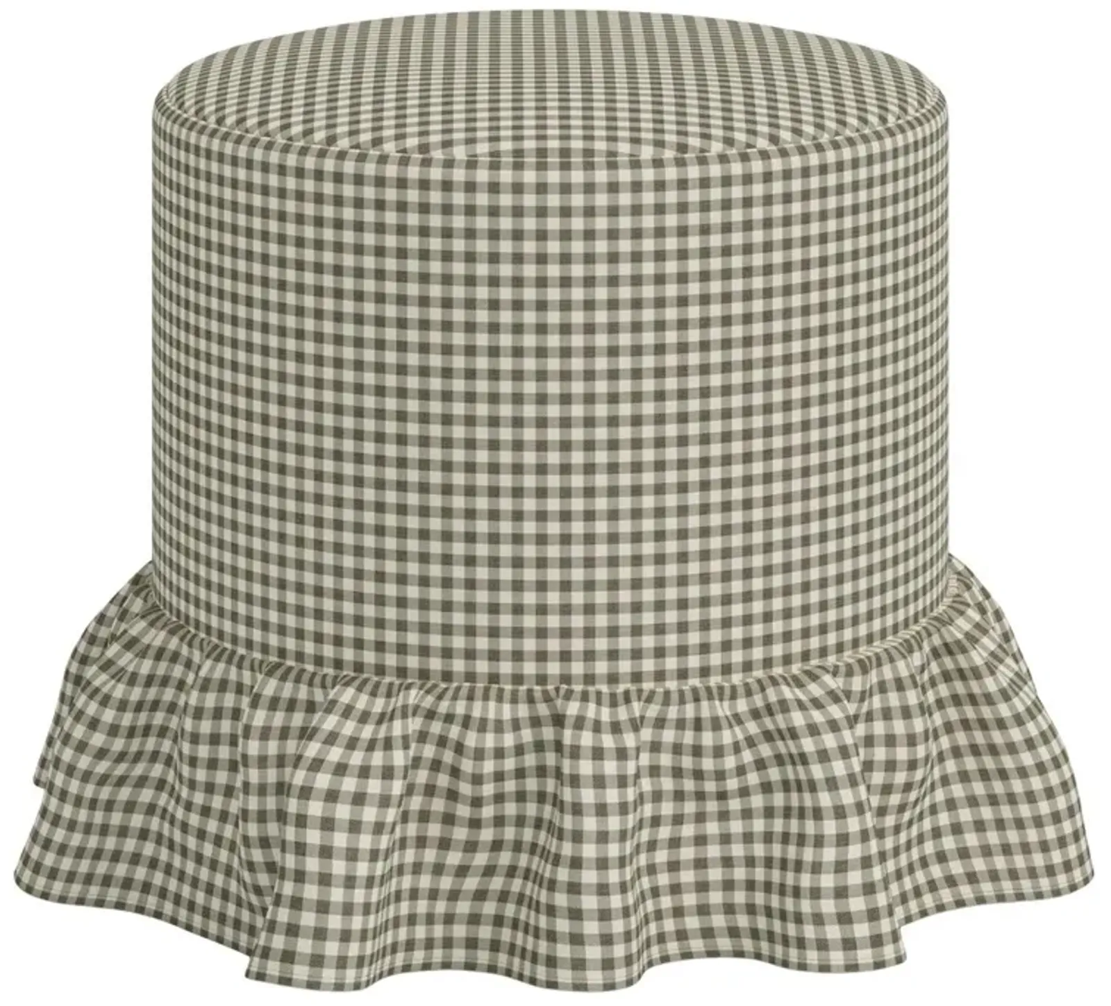 Bernadette Ruffle Skirted Round Ottoman, Mini Gingham