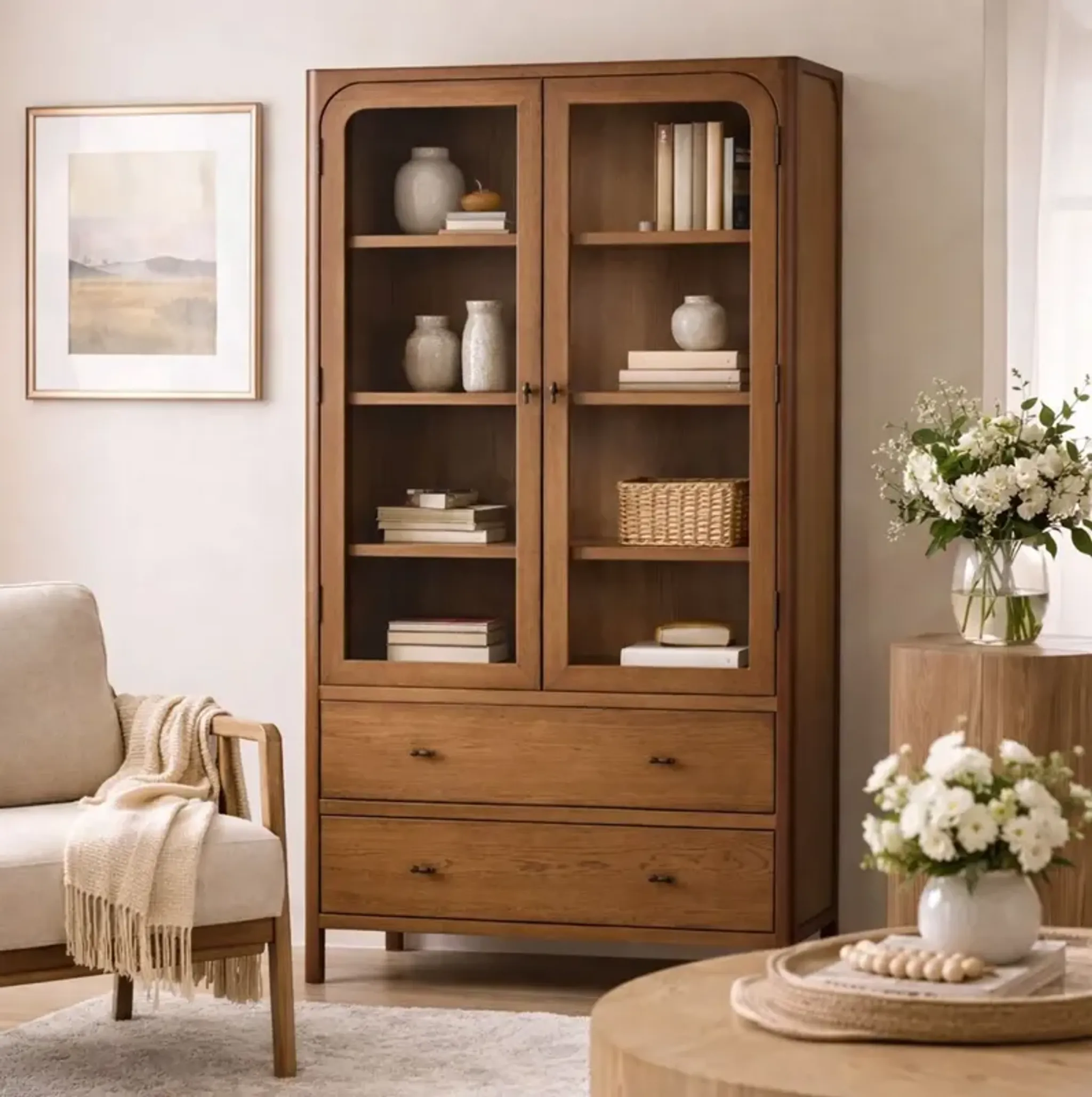 Hugo 72 Oak Tall Display Cabinet Walnut One Kings Lane | Furniture.com