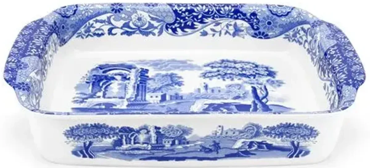 Spode Blue Italian Large Rectangular Handled Dish - White